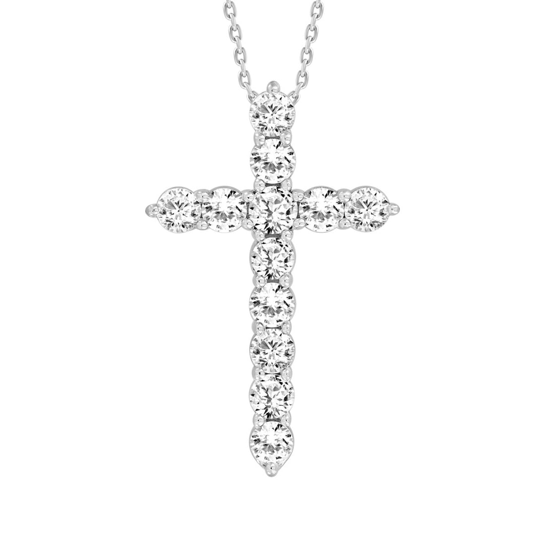 LADIES CROSS PENDANT WITH CHAIN 1CT ROUND DIAMOND 14K WHITE GOLD