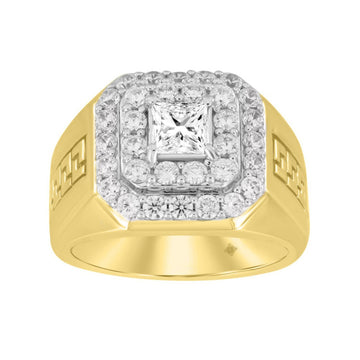 14K YELLOW GOLD 2 1/2CT ROUND/PRINCESS DIAMOND MEN'S RING (CENTER STONE PRINCESS DIAMOND 1CT )