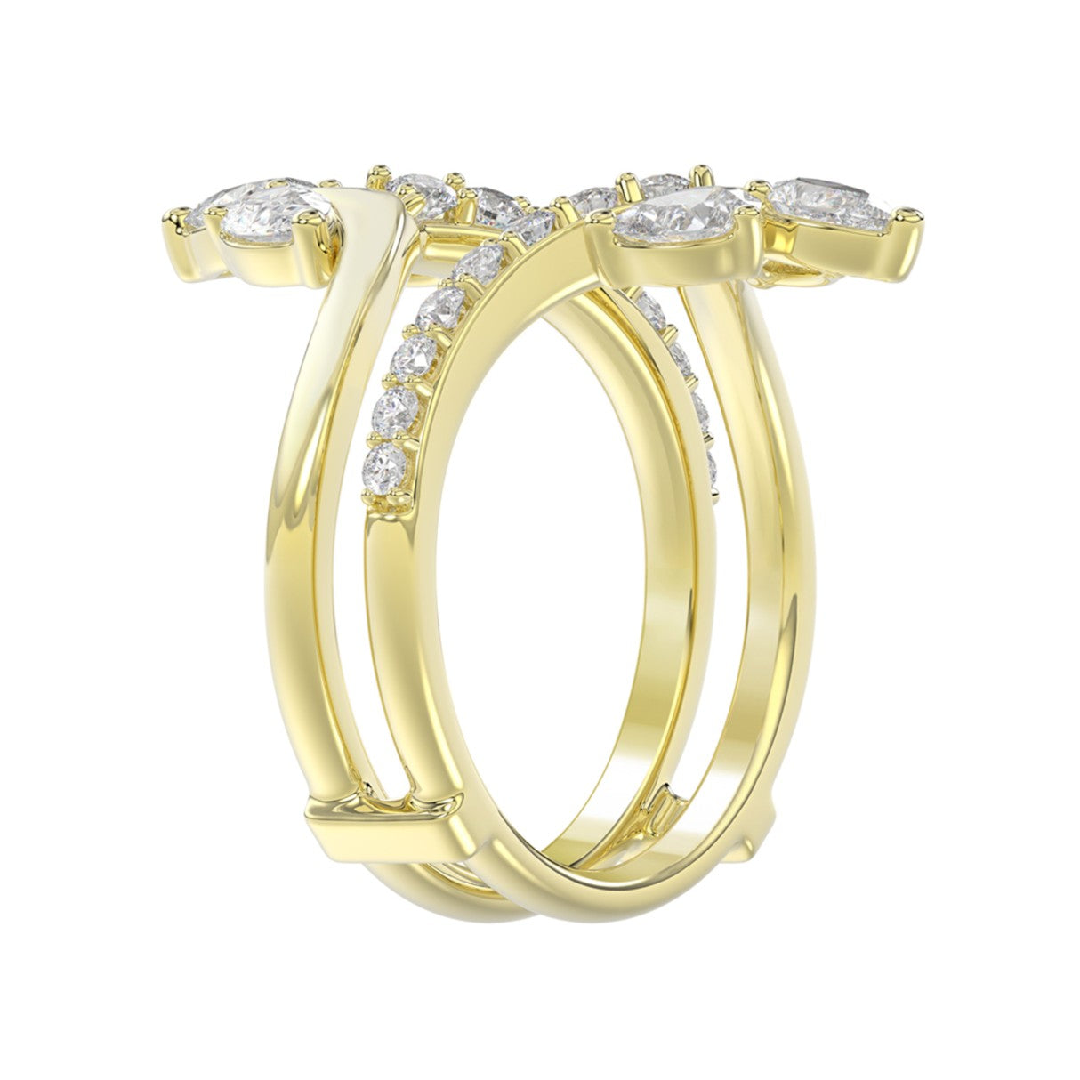 14K YELLOW GOLD 1 1/4CT ROUND/PEAR DIAMOND LADIES WRAP RING