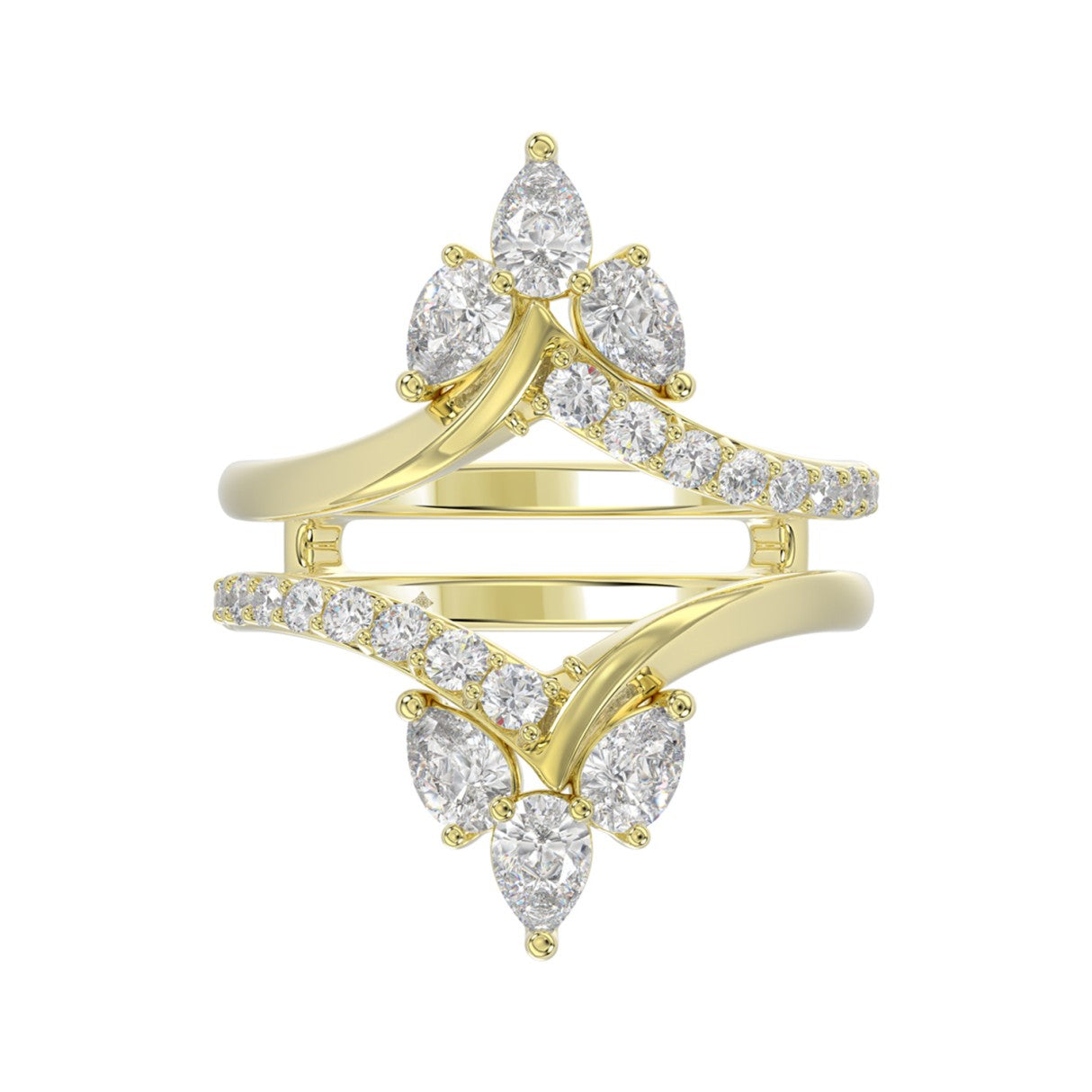 14K YELLOW GOLD 1 1/4CT ROUND/PEAR DIAMOND LADIES WRAP RING
