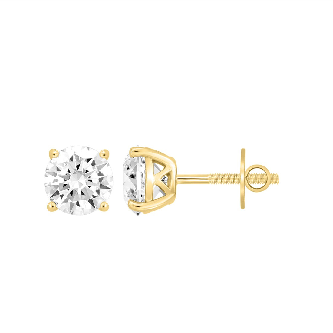 LADIES SOLITAIRE EARRINGS  4CT ROUND DIAMOND 14K YELLOW GOLD (CENTER STONE  ROUND DIAMOND 2.00CT)