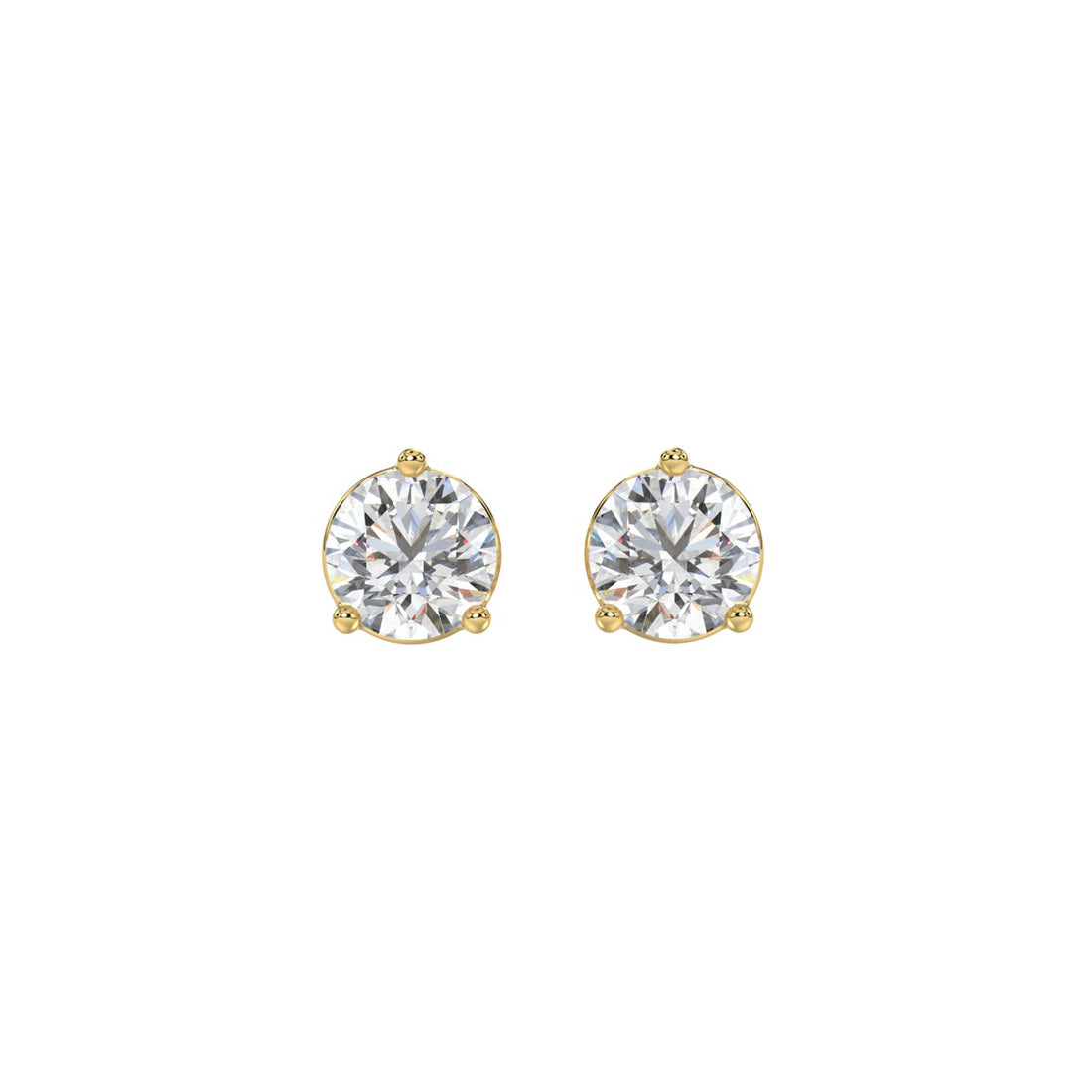 LADIES SOLITAIRE EARRINGS 1 1/2CT ROUND DIAMOND 14K YELLOW GOLD 