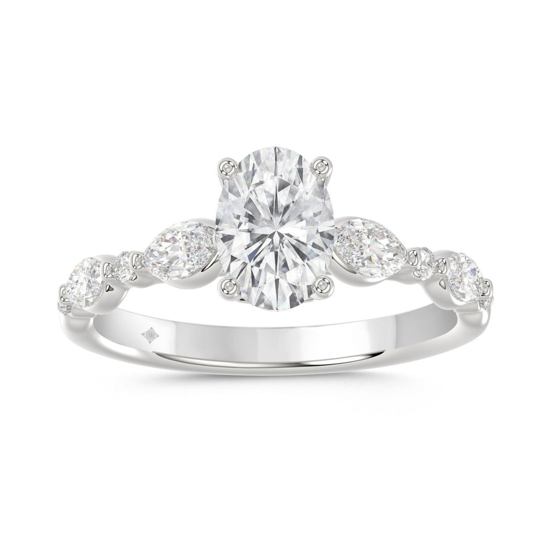 14K White Gold Oval Diamond Ring 1 1/2Ct With Round & Marquise Side Diamonds 1.00Ct Center Stone Oval Diamond For Women Fine Jewelry Gift For Her (Color F-G Clarity Vs1/Vs2)