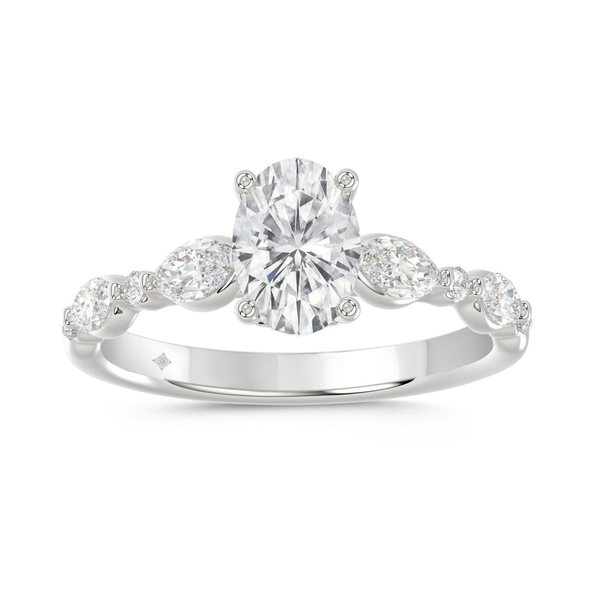 14K White Gold Oval Diamond Ring 1 1/2Ct With Round & Marquise Side Diamonds 1.00Ct Center Stone Oval Diamond For Women Fine Jewelry Gift For Her (Color F-G Clarity Vs1/Vs2)