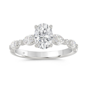 14K White Gold Oval Diamond Ring 1 1/2Ct With Round & Marquise Side Diamonds 1.00Ct Center Stone Oval Diamond For Women Fine Jewelry Gift For Her (Color F-G Clarity Vs1/Vs2)