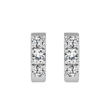 LADIES HOOP EARRINGS  1 1/2CT ROUND DIAMOND 14K WHITE GOLD