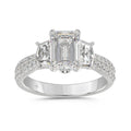 LADIES RING 3CT ROUND/EMERALD/CADILLAC DIAMOND 14K WHITE GOLD (CENTER STONE EMERALD DIAMOND 2CT )