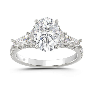 LADIES RING 3 1/2CT ROUND/HALF MOON/OVAL/BAGUETTE DIAMOND 14K WHITE GOLD (CENTER STONE OVAL DIAMOND 2CT )