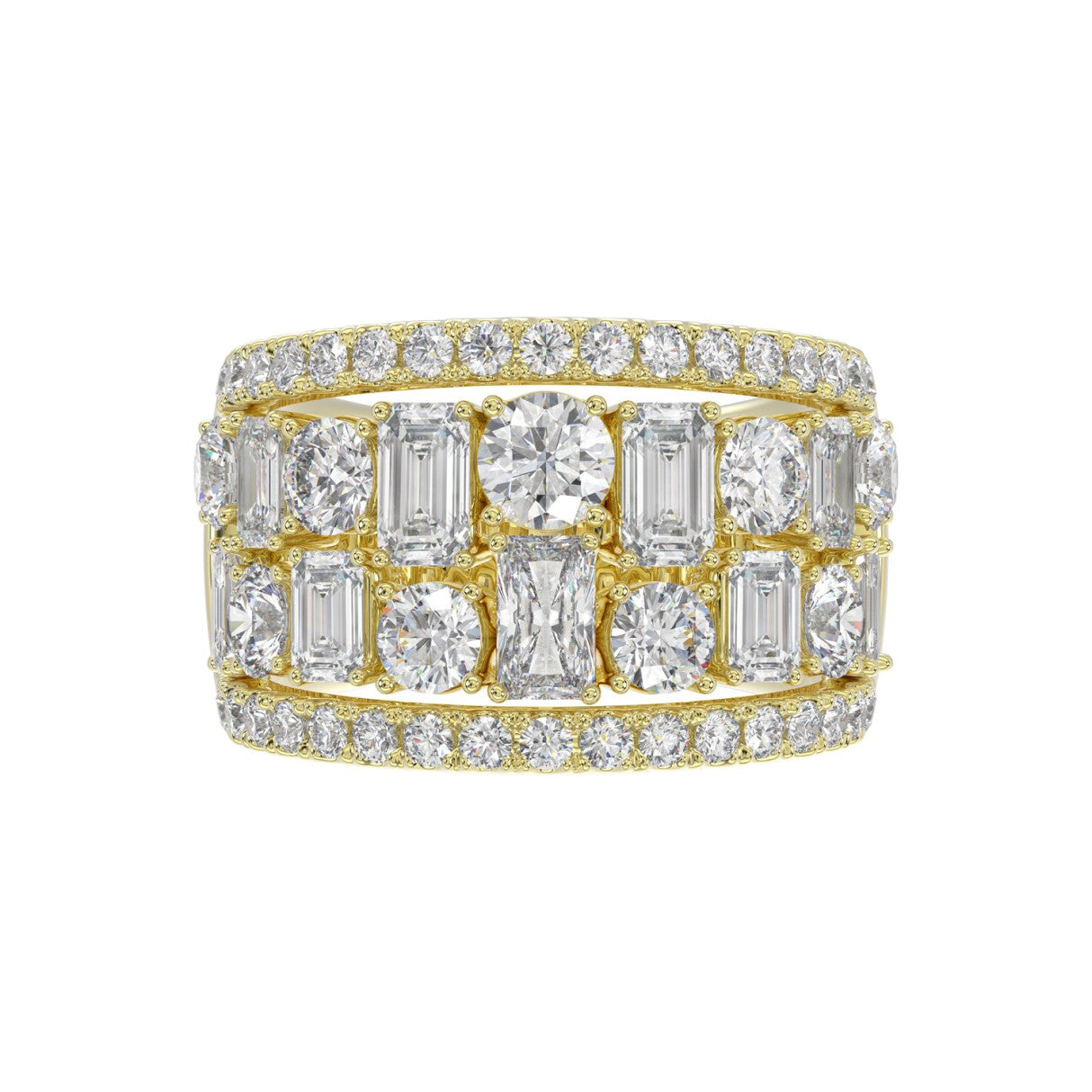 14K YELLOW GOLD 5.00CT ROUND/EMERALD DIAMOND LADIES BAND