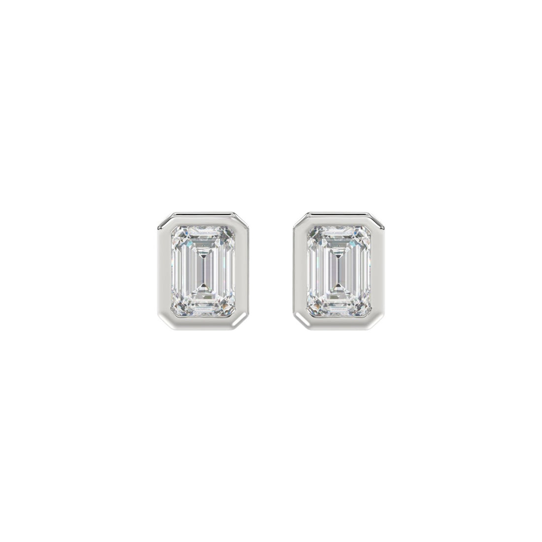 LADIES SOLITAIRE EARRINGS 2CT EMERALD DIAMOND 14K WHITE GOLD