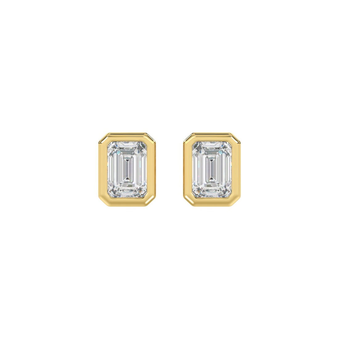 LADIES SOLITAIRE EARRINGS 2CT EMERALD DIAMOND 14K YELLOW GOLD