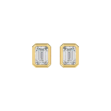 LADIES SOLITAIRE EARRINGS 2CT EMERALD DIAMOND 14K YELLOW GOLD