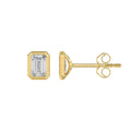 LADIES SOLITAIRE EARRINGS 2CT EMERALD DIAMOND 14K YELLOW GOLD
