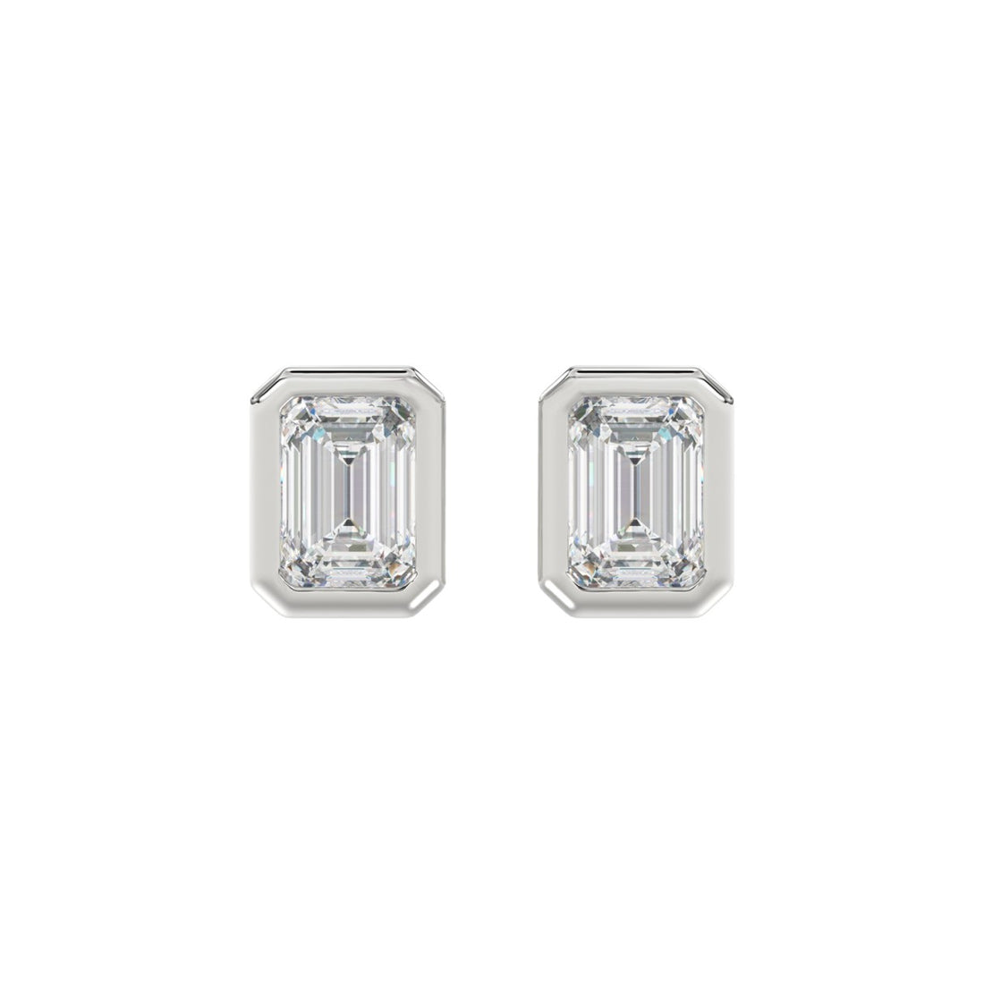 LADIES SOLITAIRE EARRINGS 3CT EMERALD DIAMOND 14K WHITE GOLD 