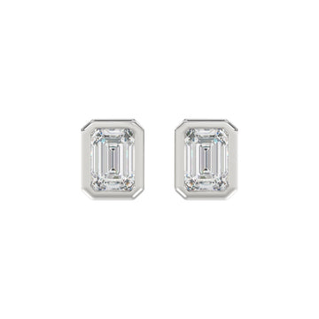 LADIES SOLITAIRE EARRINGS 3CT EMERALD DIAMOND 14K WHITE GOLD 