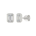 LADIES SOLITAIRE EARRINGS 3CT EMERALD DIAMOND 14K WHITE GOLD 