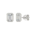 LADIES SOLITAIRE EARRINGS 3CT EMERALD DIAMOND 14K WHITE GOLD 