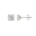 LADIES SOLITAIRE EARRINGS 1CT PRINCESS DIAMOND 14K WHITE GOLD