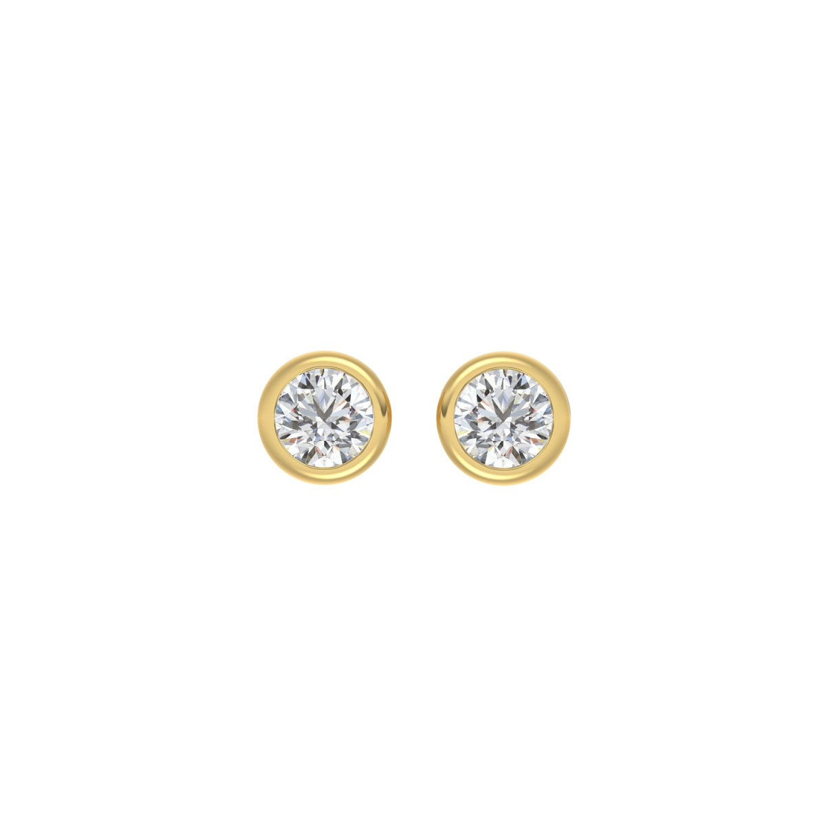 LADIES SOLITAIRE EARRINGS 1CT ROUND DIAMOND 14K YELLOW GOLD