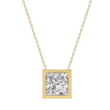 LADIES SOLITAIRE PENDANT 3CT PRINCESS DIAMOND 14K YELLOW GOLD