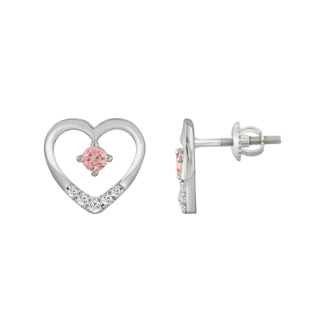 ETERNAL BLUSH COLLECTION LADIES EARRINGS 1/3CT ROUND DIAMOND 14K WHITE GOLD (CENTER STONE PINK ROUND DIAMOND 1/5CT)