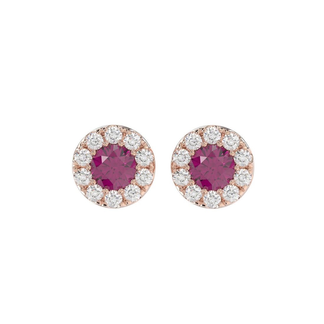 LADIES EARRINGS 5/8CT ROUND/RUBY DIAMOND 14K ROSE GOLD (CENTER STONE RUBY DIAMOND 3/4CT)