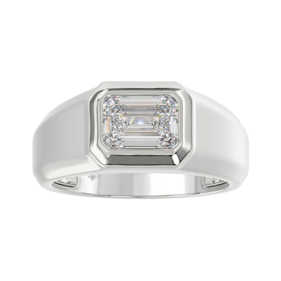 MEN'S RING 2CT EMERALD DIAMOND 14K WHITE GOLD (CENTER STONE EMERALD DIAMOND 2CT )