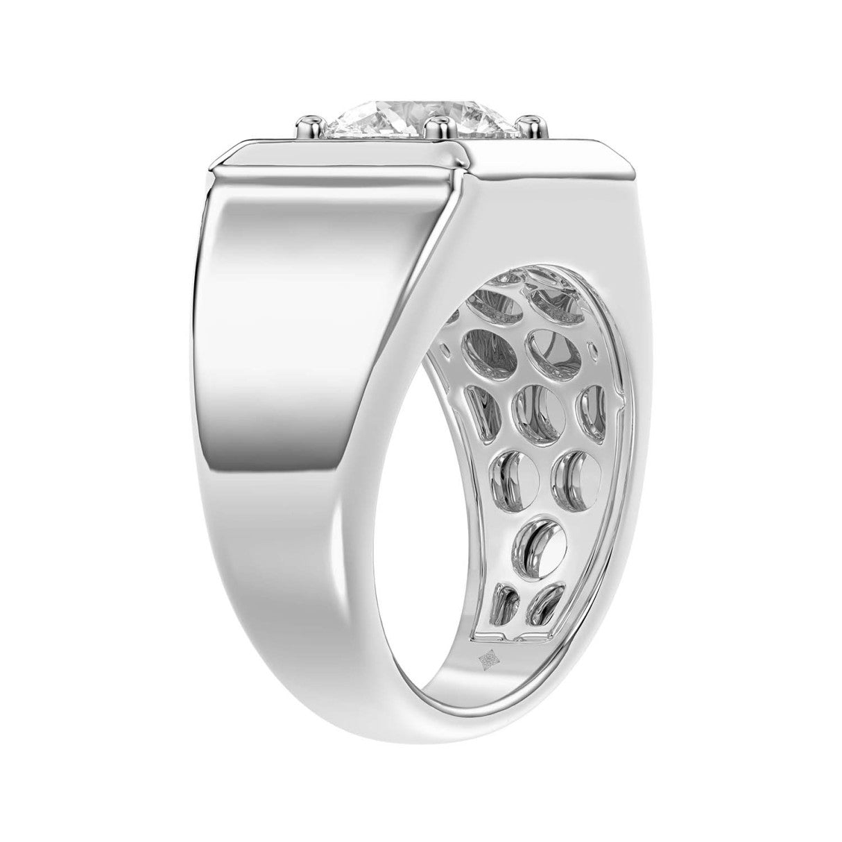 MEN'S RING 2CT ROUND DIAMOND 14K WHITE GOLD (CENTER STONE ROUND DIAMOND 2CT )