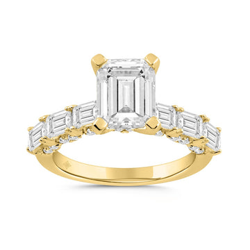 LADIES RING 4 1/2CT ROUND/EMERALD DIAMOND 14K YELLOW GOLD (CENTER STONE EMERALD DIAMOND 3.00CT)