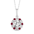 14K WHITE GOLD 1 1/3CT ROUND RUBY DIAMOND LADIES PENDANT WITH CHAIN (CENTER STONE ROUND DIAMOND 1CT)