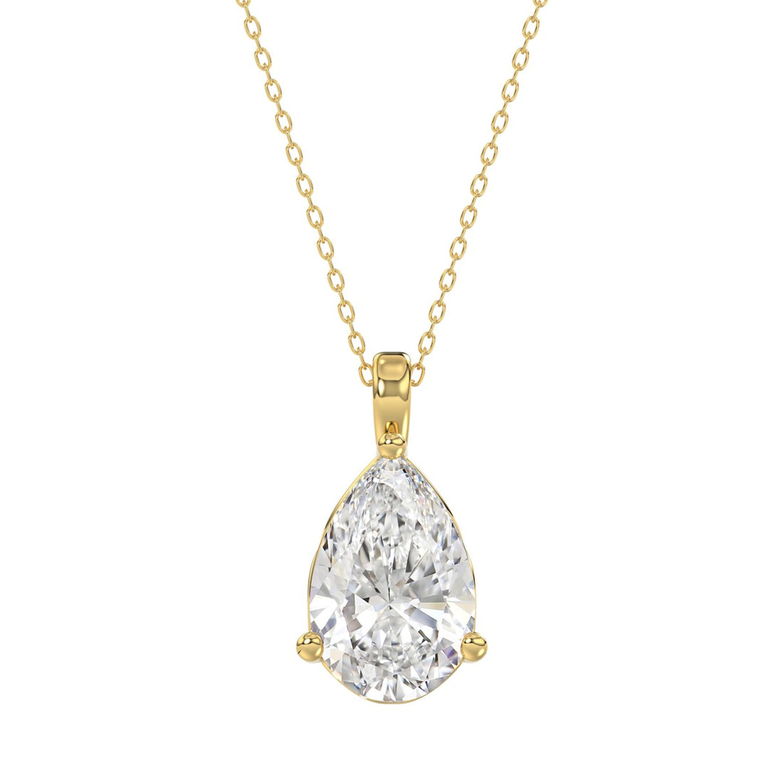 LADIES SOLITAIRE PENDANT 4CT PEAR DIAMOND 14K YELLOW GOLD 