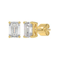 LADIES SOLITAIRE EARRINGS 4.00CT EMERALD DIAMOND 14K YELLOW GOLD 