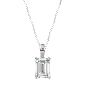 LADIES SOLITAIRE PENDANT WITH CHAIN 2 1/2CT EMERALD DIAMOND 14K WHITE GOLD 