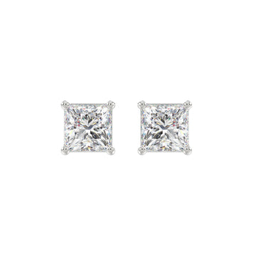 LADIES SOLITAIRE EARRINGS 2 1/2CT PRINCESS DIAMOND 14K WHITE GOLD 