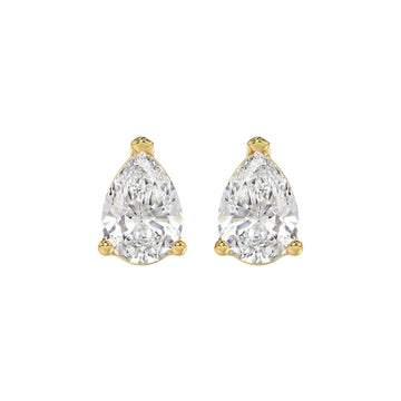LADIES SOLITAIRE EARRINGS 4.00CT PEAR DIAMOND 14K YELLOW GOLD 