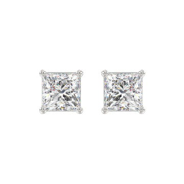 LADIES SOLITAIRE EARRINGS 4CT PRINCESS DIAMOND 14K WHITE GOLD 