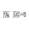 LADIES SOLITAIRE EARRINGS 4CT PRINCESS DIAMOND 14K WHITE GOLD 