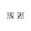 LADIES SOLITAIRE EARRINGS 4CT PRINCESS DIAMOND 14K YELLOW GOLD 