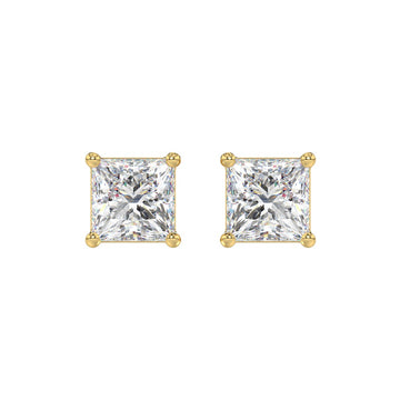 LADIES SOLITAIRE EARRINGS 4CT PRINCESS DIAMOND 14K YELLOW GOLD 