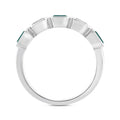 14K White Gold 1.00 CT Green Emerald & White Diamond Alternating Band Ring