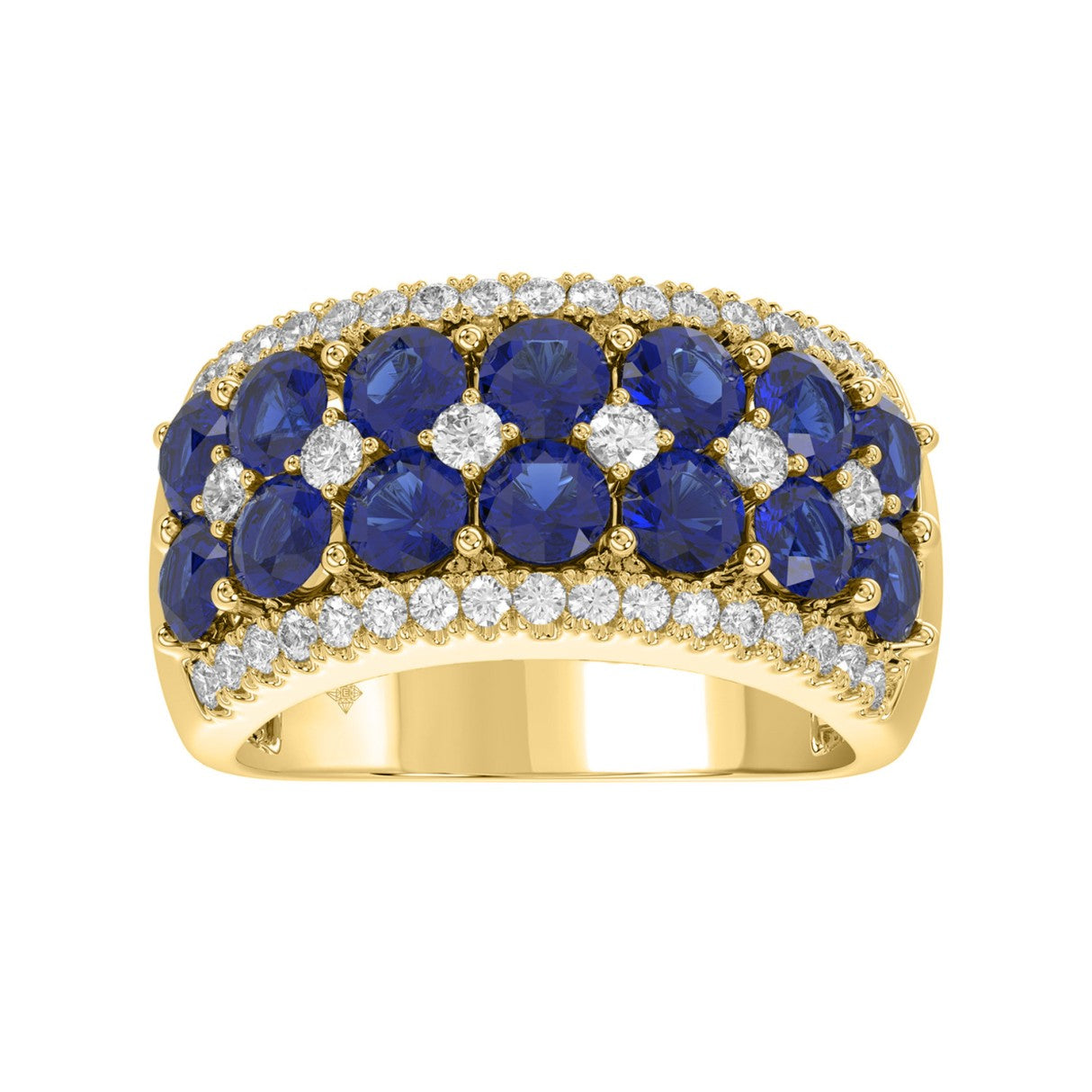 14K YELLOW GOLD 4.00CT ROUND/ROUND BLUE SAPPHIRE DIAMOND LADIES RING