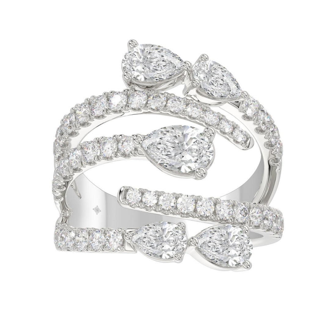 LADIES RING 2 1/2CT ROUND/PEAR DIAMOND 14K WHITE GOLD 
