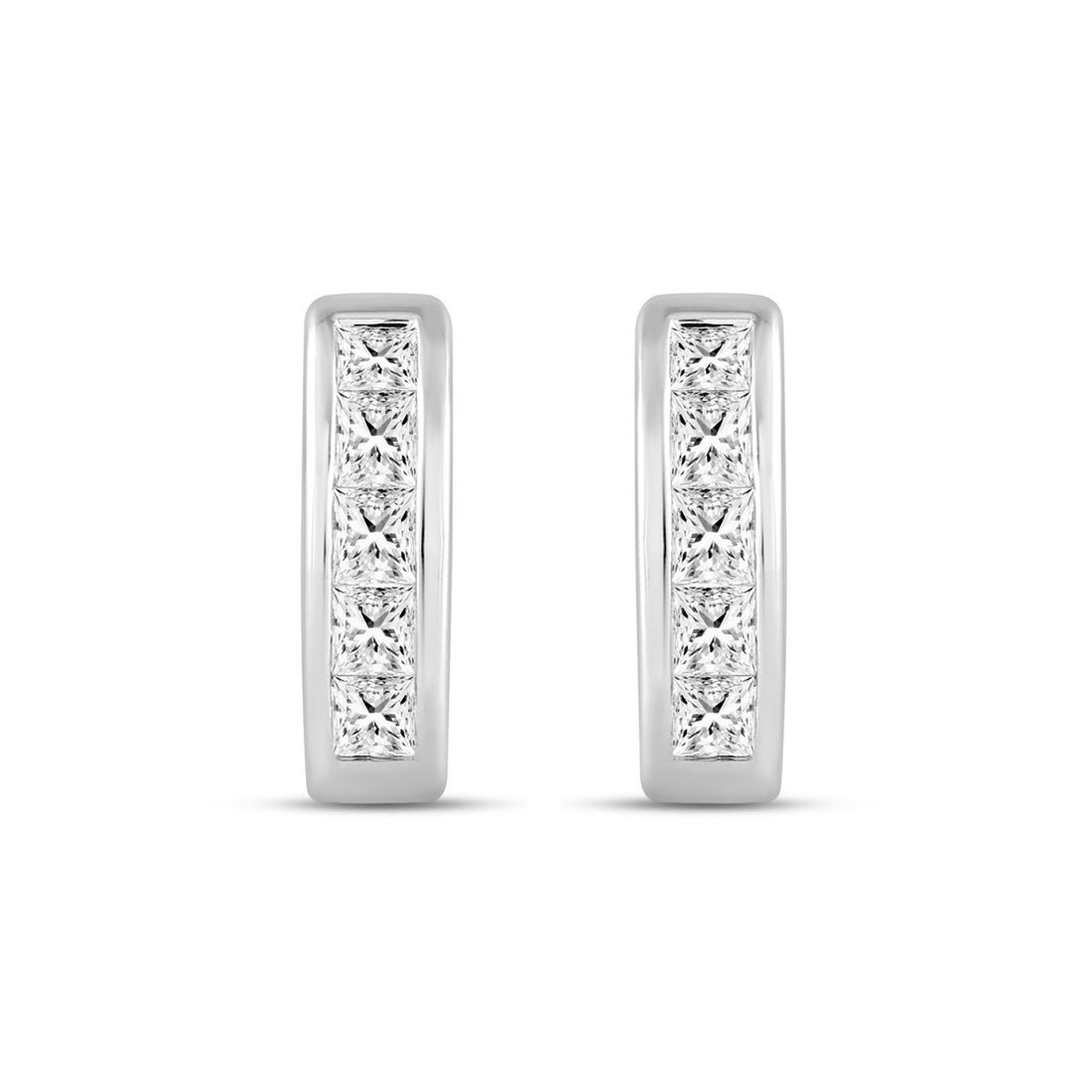 LADIES HOOPS EARRINGS 1.00CT PRINCESS DIAMOND 14K WHITE GOLD