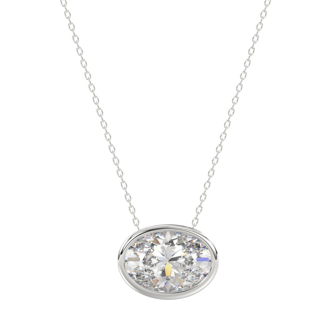 LADIES SOLITAIRE PENDANT 1CT OVAL DIAMOND 14K WHITE GOLD 