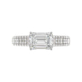 LADIES RING 3CT ROUND/EMERALD/BAGUETTE DIAMOND 14K WHITE GOLD (CENTER STONE EMERALD DIAMOND 2.00CT)