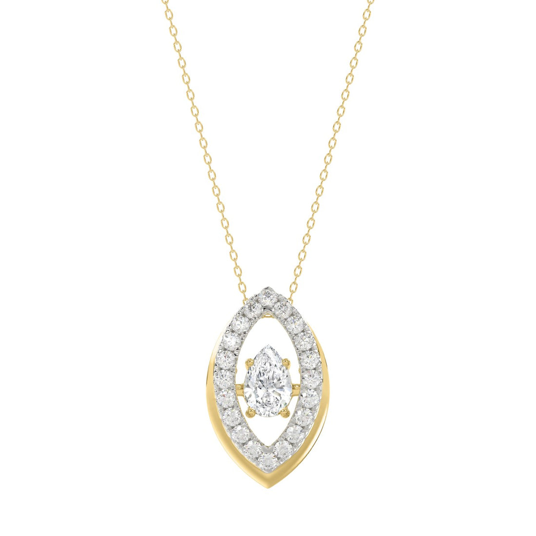 LADIES DANCING DIAMOND PENDANT WITH CHAIN 3/4CT ROUND/PEAR DIAMOND 14K YELLOW GOLD (CENTER STONE PEAR DIAMOND 1/2CT)