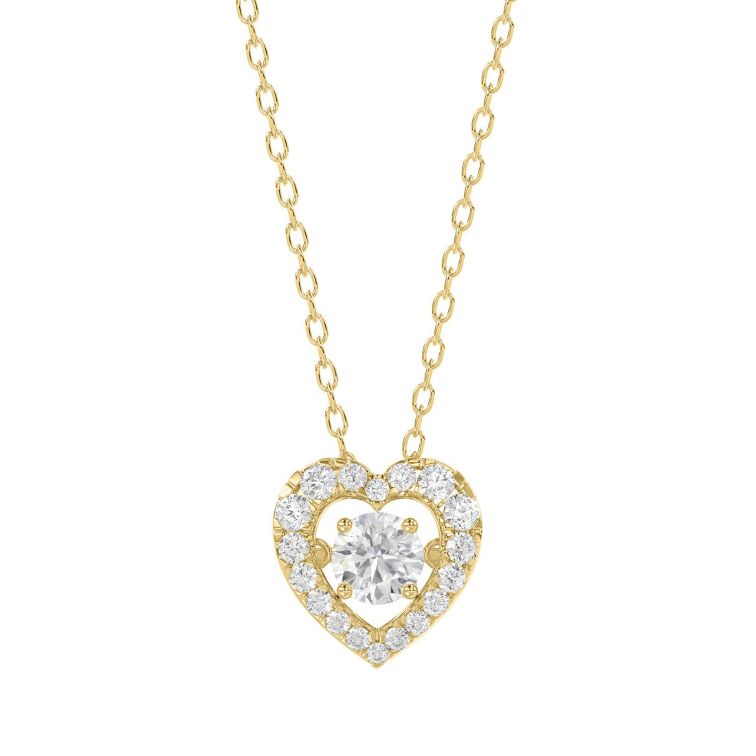 LADIES DANCING DIAMOND PENDANT WITH CHAIN 3/4CT ROUND DIAMOND 14K YELLOW GOLD (CENTER STONE ROUND DIAMOND 1/2CT)