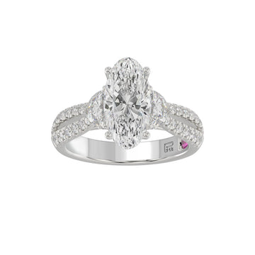 21K PLATINUM LADIES RING WITH 3.00CT ROUND/OVAL/HALF MOON/BAGUETTE DIAMONDS (CENTER STONE OVAL DIAMOND 2CT)