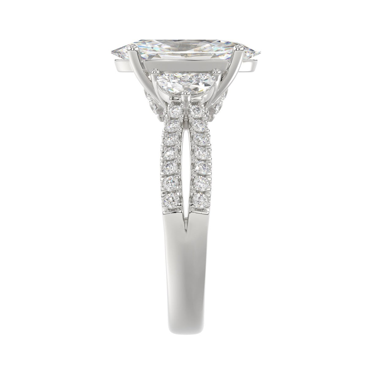Ladies 14K White Gold ladies Ring Featuring Round Half-Moon & Baguette Diamonds 3.00CT  Oval  Center stone (Color F-G -Clarity VS1/VS2)