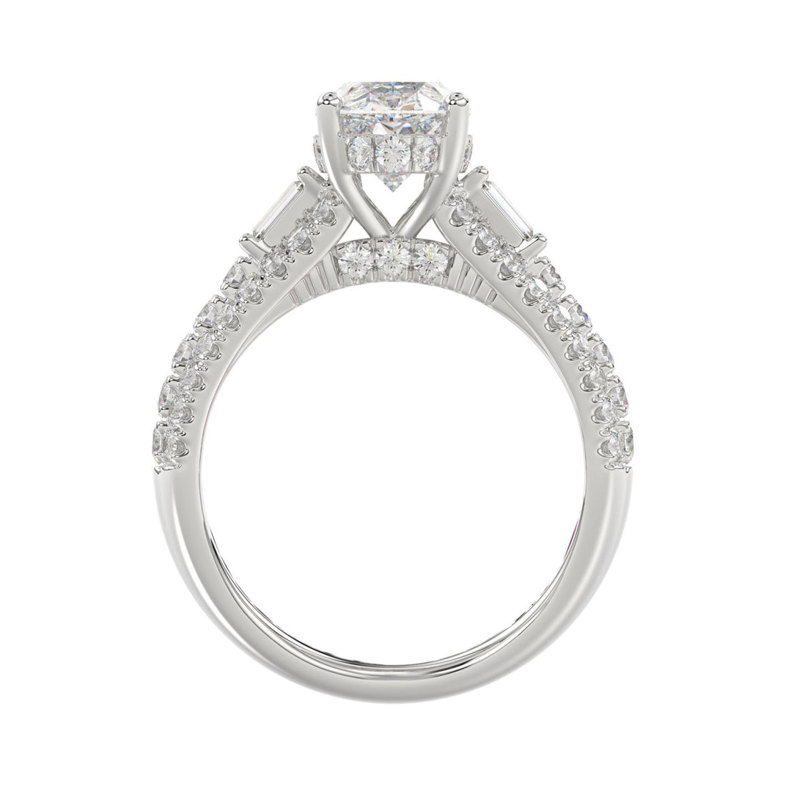 Classic 14K White Gold Ladies Diamond Ring  4.00CT Round Oval & Baguette Diamonds with 3.00CT  Oval  Center stone (Color F-G -Clarity VS1/VS2)